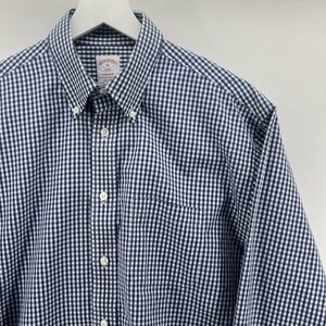 Brooks Brothers 1818 Madison L/S Shirt Mens Med Blue Gingham Check Non-Iron